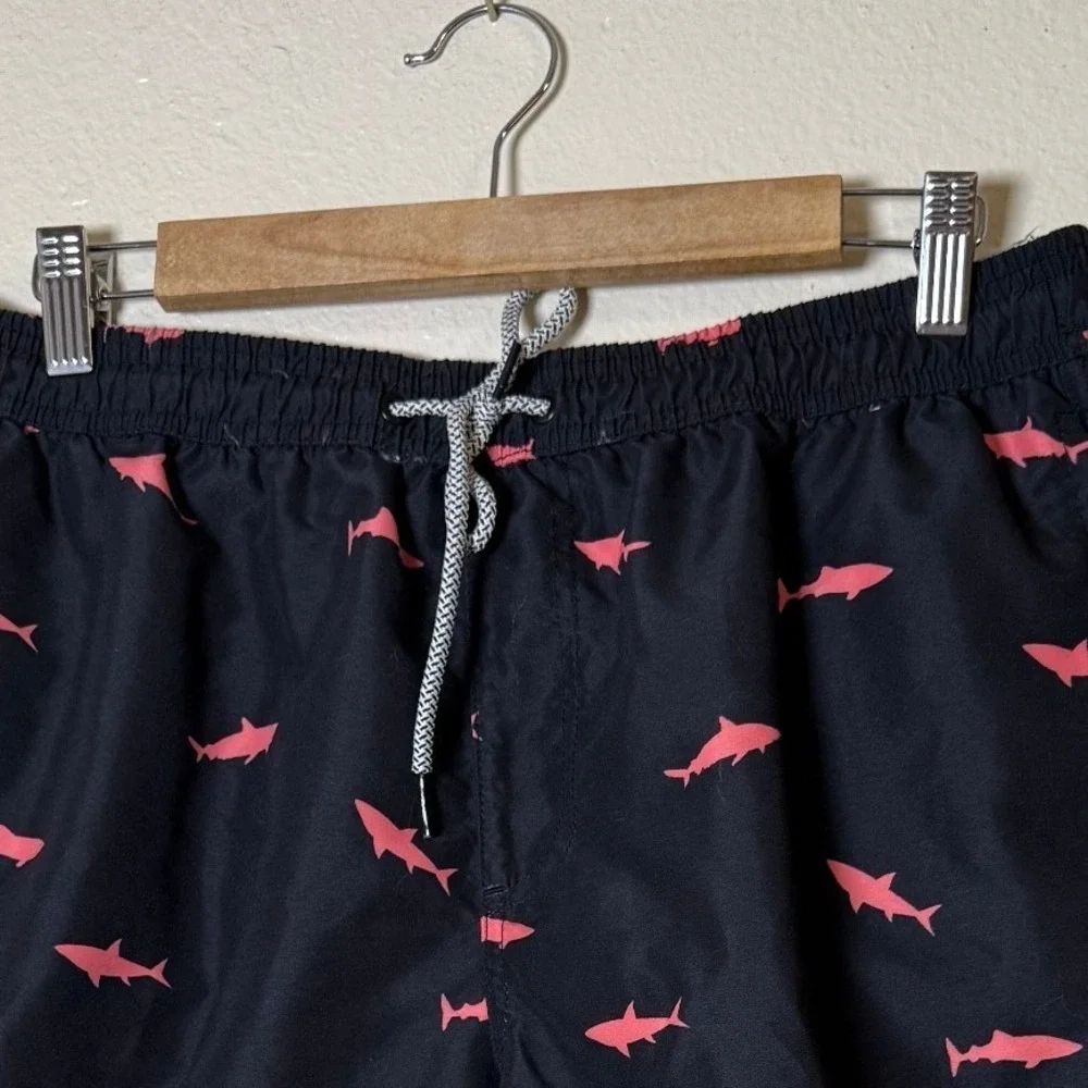 Maamgic Men Swim Trunks Large Black Pink Shark Print Mesh Lined Beach Summer